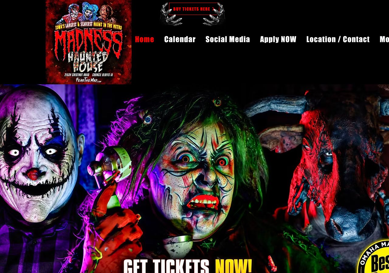 Homepage snapshot of Madness Haunted House