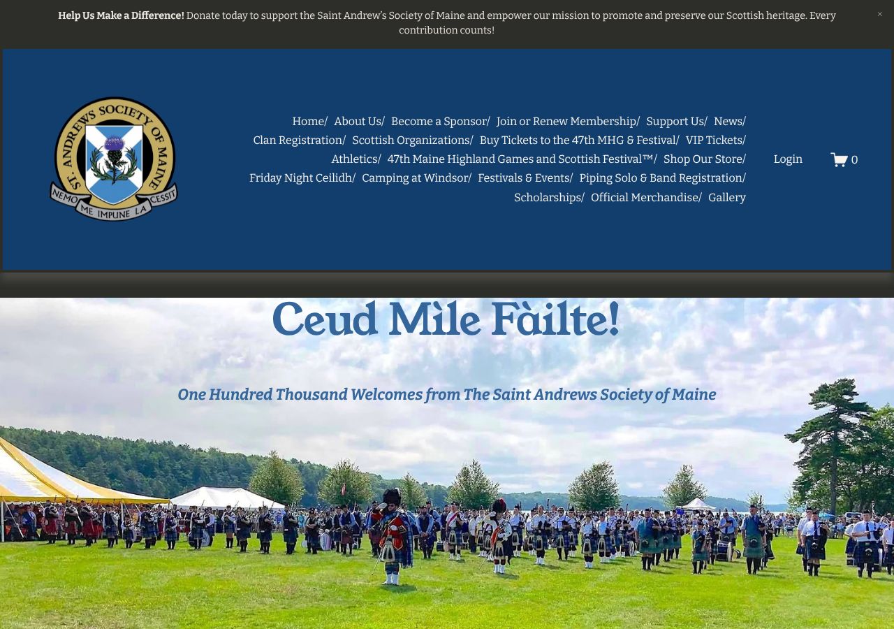 Homepage snapshot of Maine Highland Games & Scottish Festival