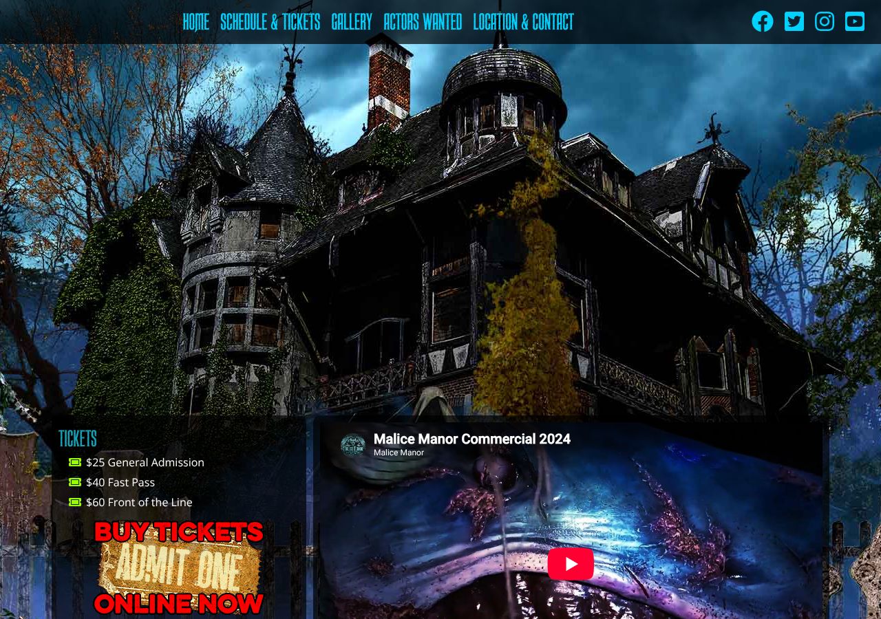 Homepage snapshot of Malice Manor
