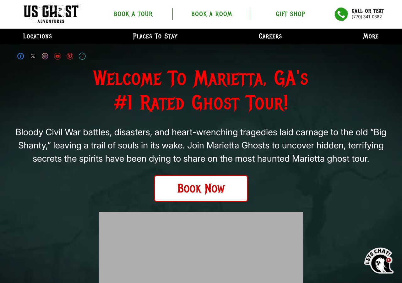 Homepage snapshot of Marietta Ghosts: Ghost Tours and Haunted Pub Crawls