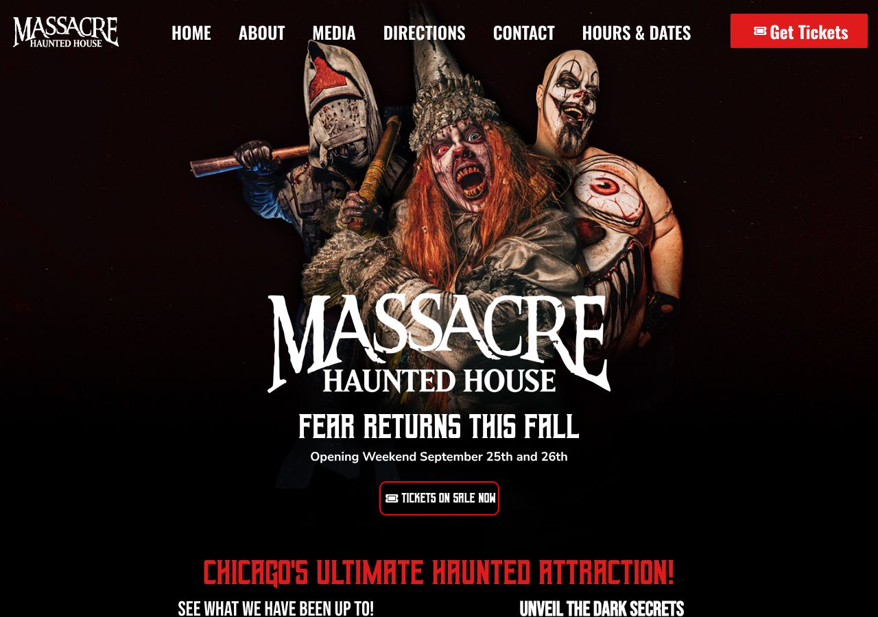 Homepage snapshot of Massacre Haunted House