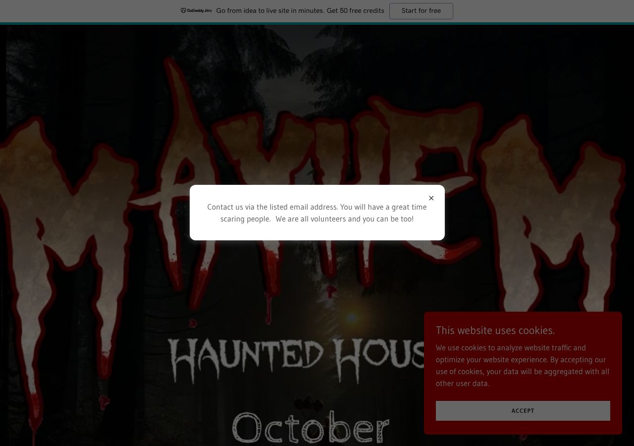 Homepage snapshot of Mayhem Haunted House
