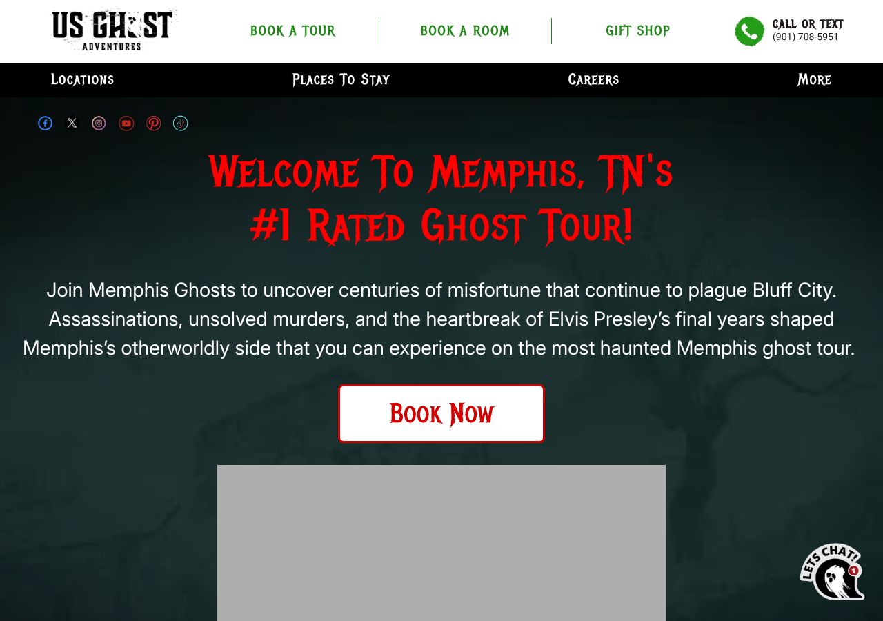 Homepage snapshot of Memphis Ghosts: Ghost Tours & Haunted Pub Crawls