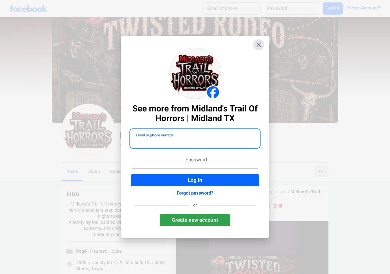 Homepage snapshot of Midland's Trail of Horrors