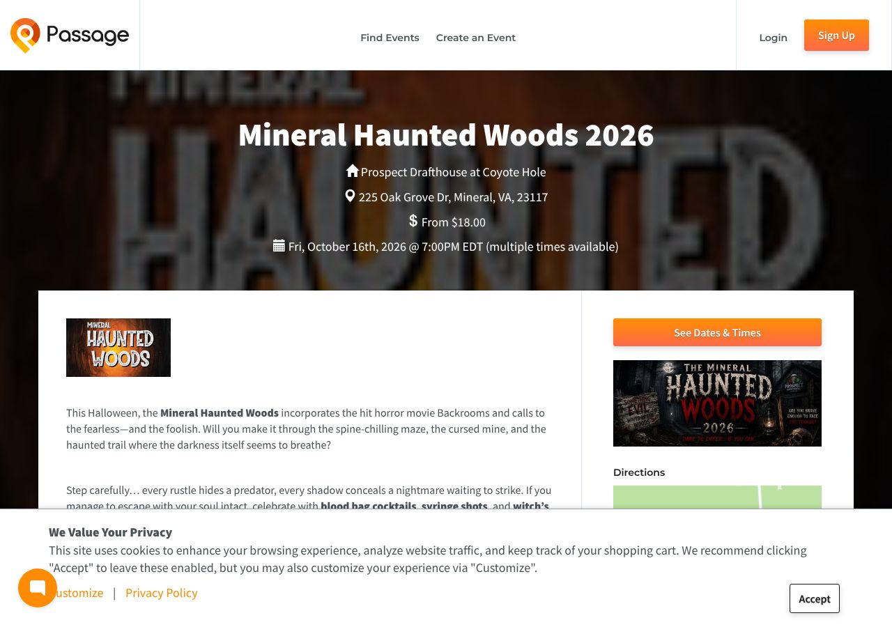 Homepage snapshot of Mineral Haunted Woods