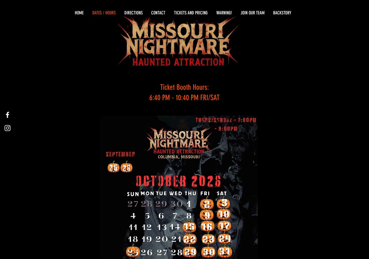 Homepage snapshot of Missouri Nightmare Haunted Attraction