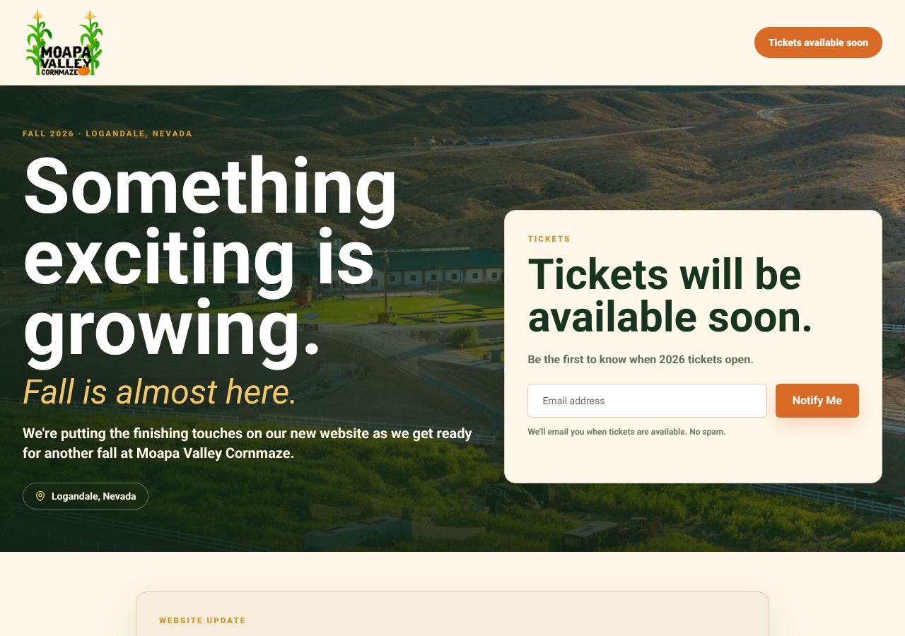 Homepage snapshot of Moapa Valley Corn Maze