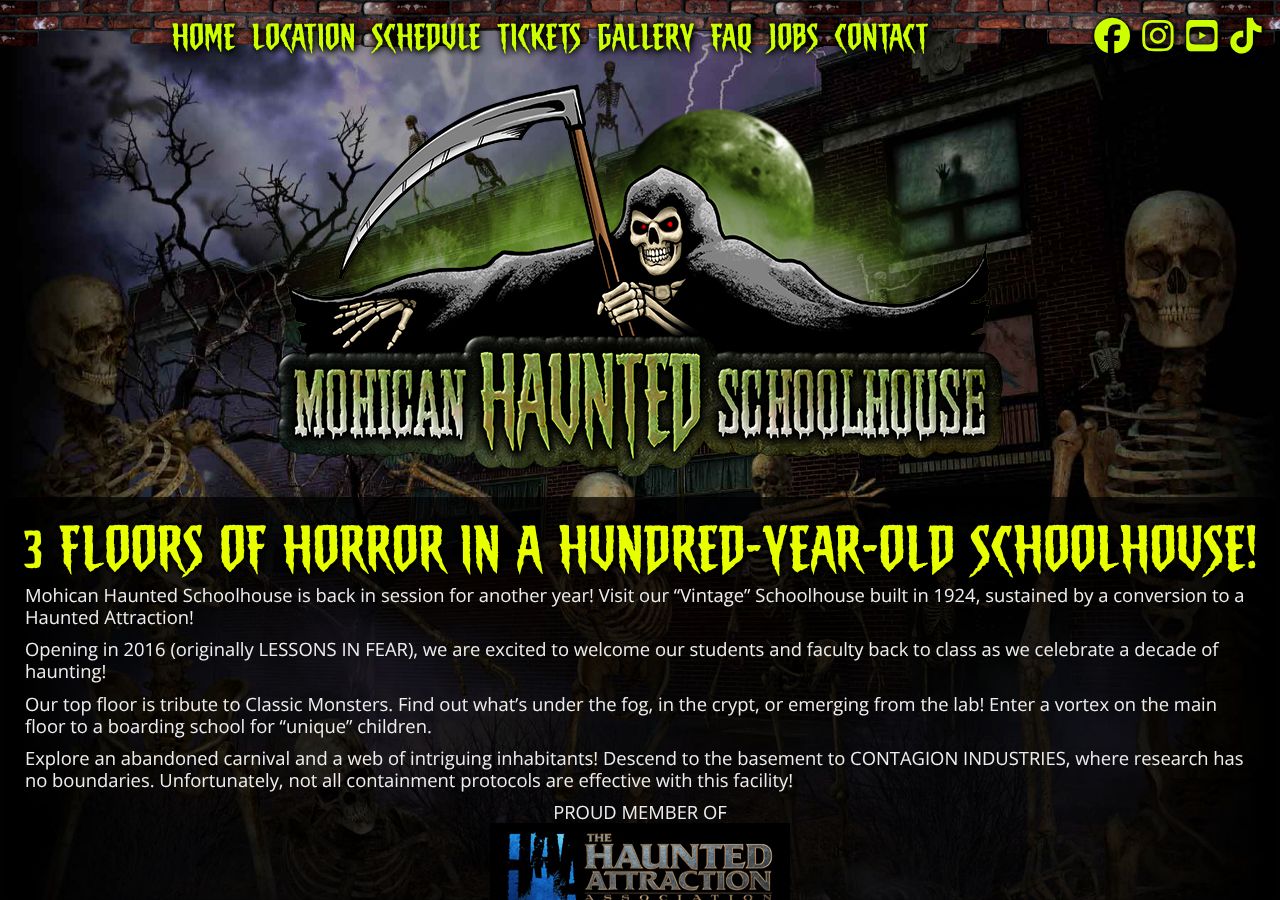Homepage snapshot of Mohican Haunted Schoolhouse