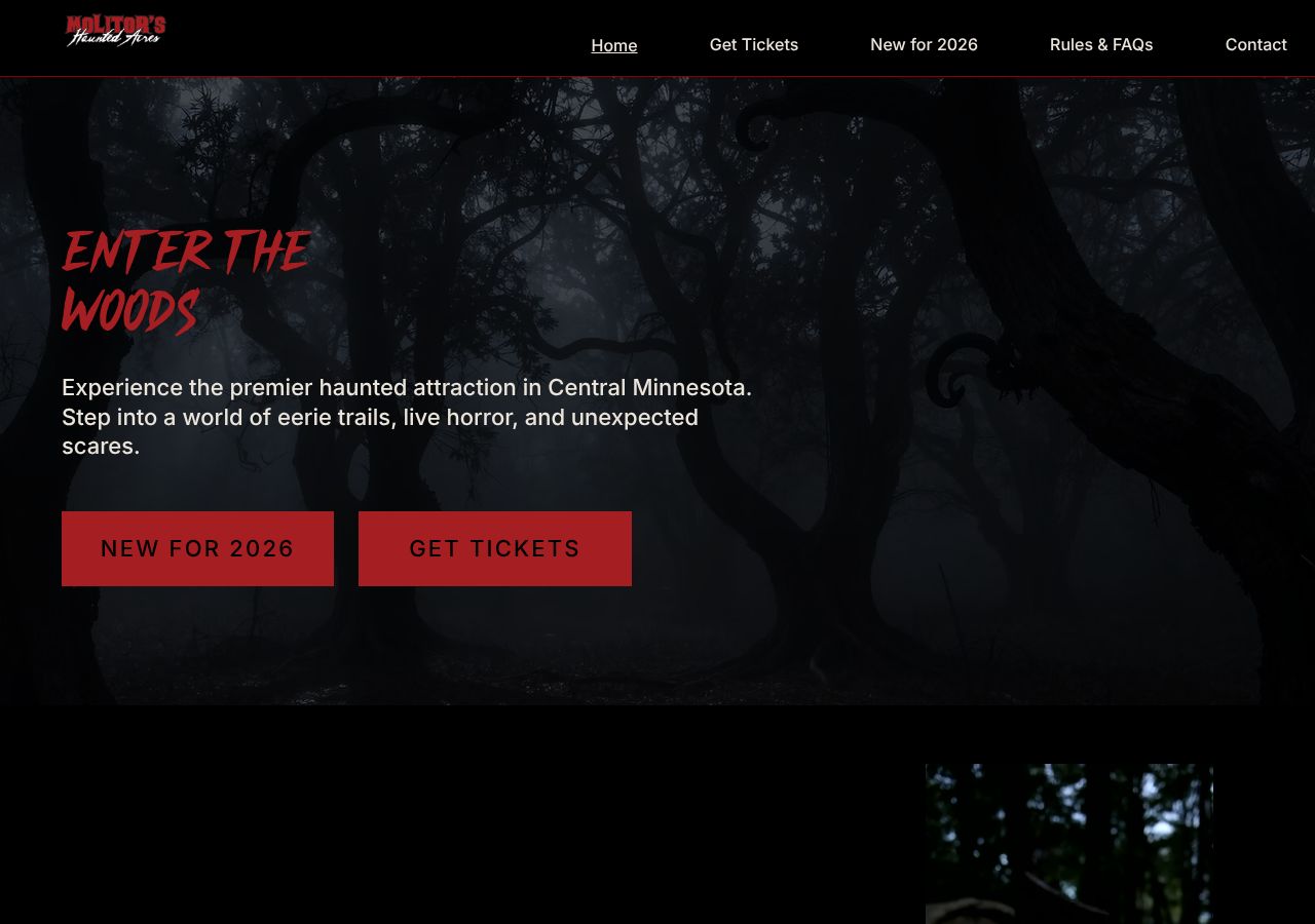 Homepage snapshot of Molitor's Haunted Acres