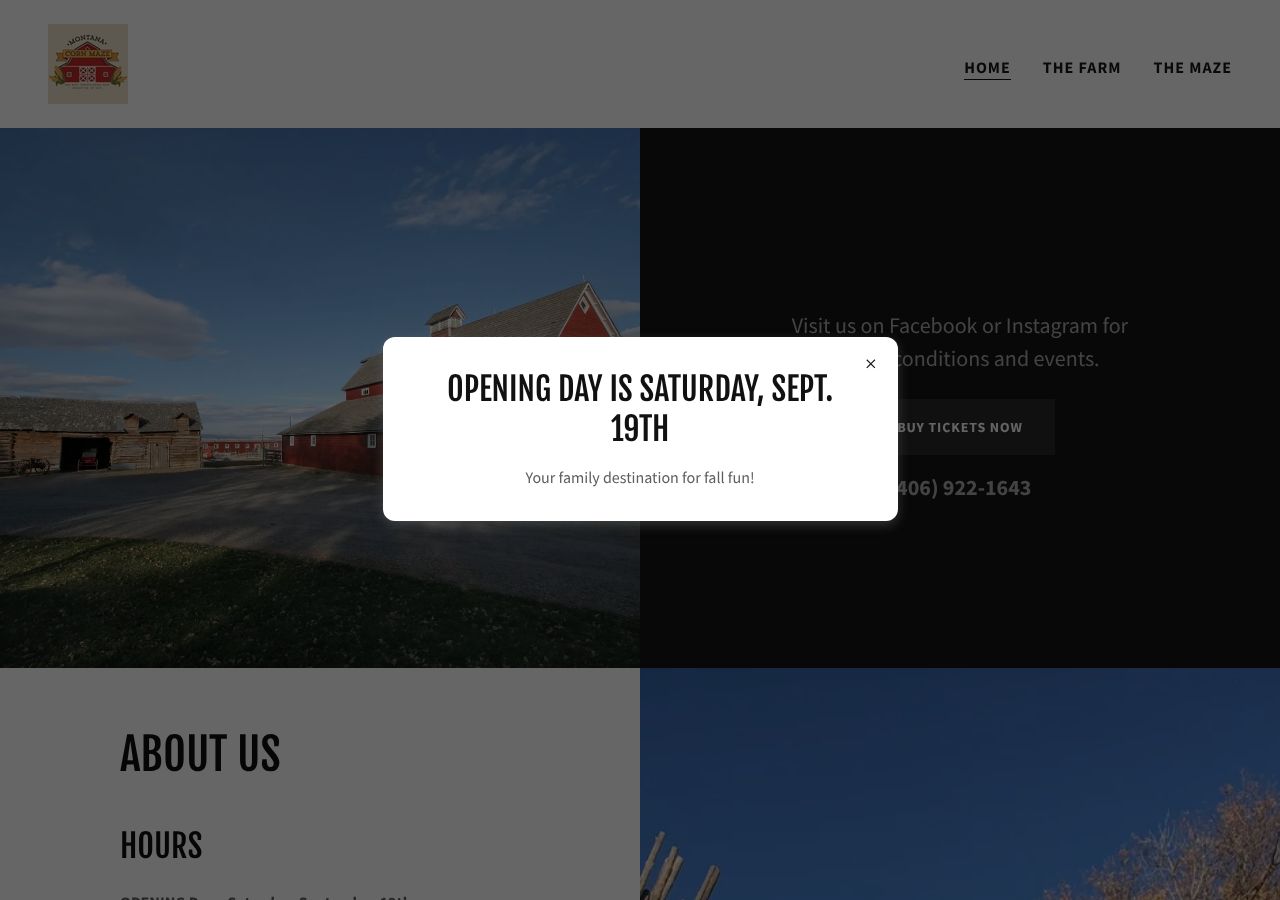Homepage snapshot of Montana Corn Maze