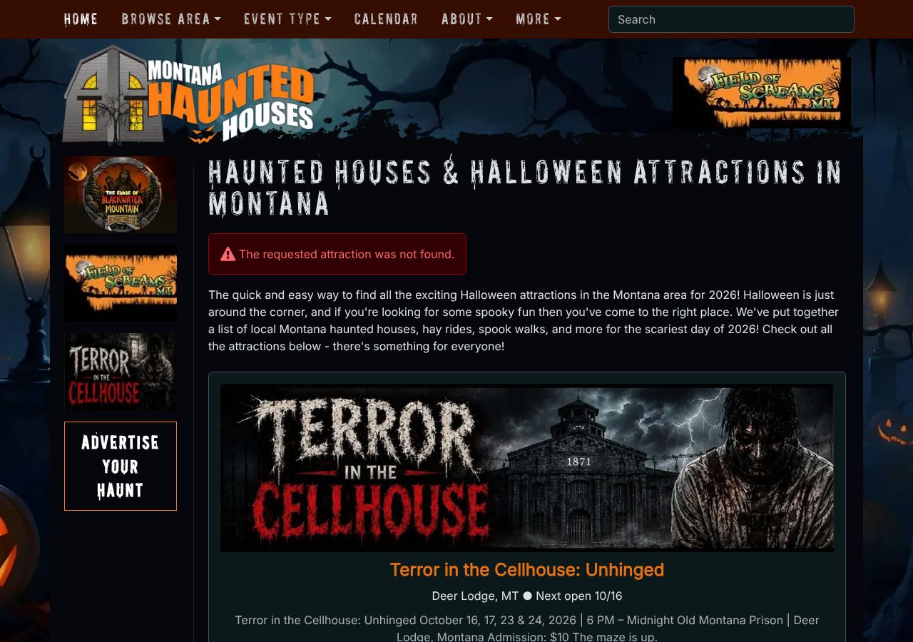 Homepage snapshot of Montana Haunted House