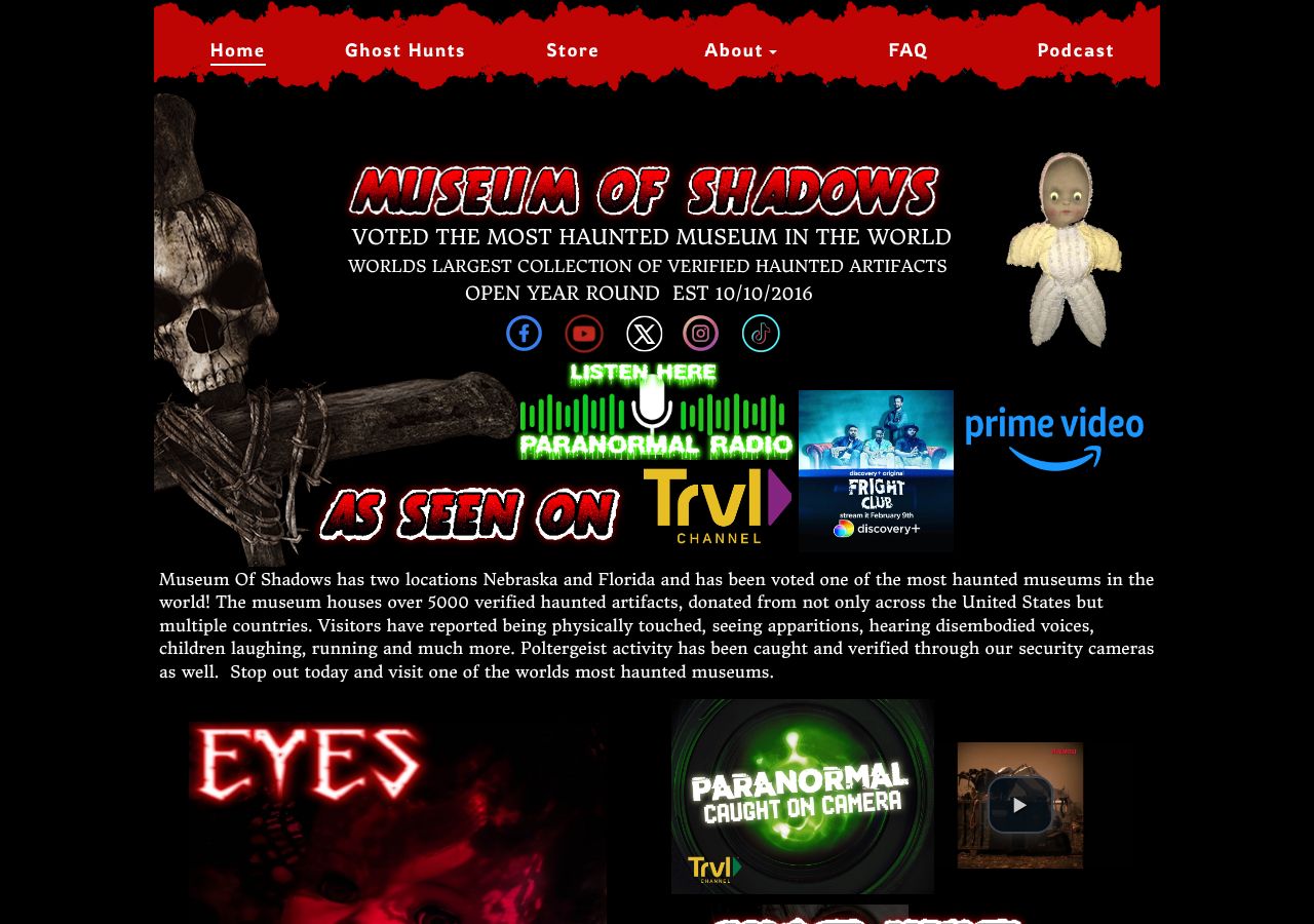 Homepage snapshot of Museum Of Shadows