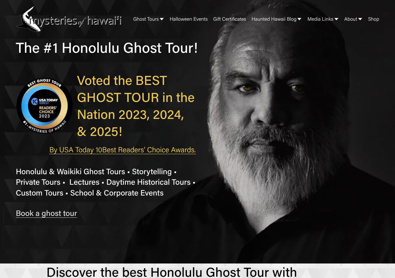 Homepage snapshot of Mysteries of Hawaii