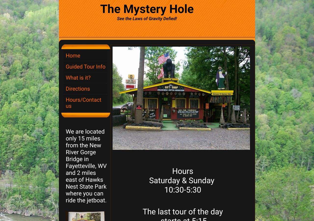 Homepage snapshot of Mystery Hole
