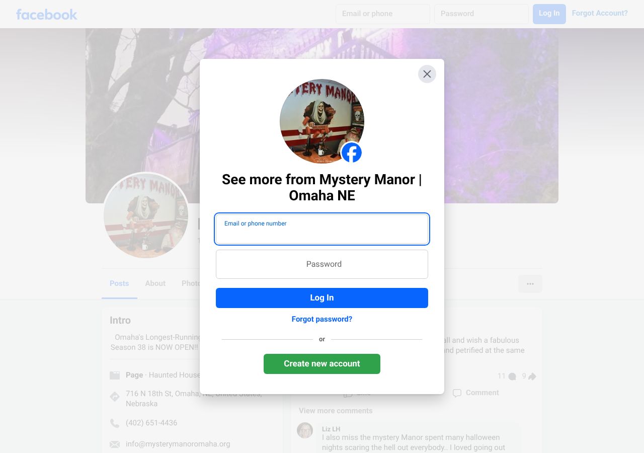 Homepage snapshot of Mystery Manor Haunted Theatre