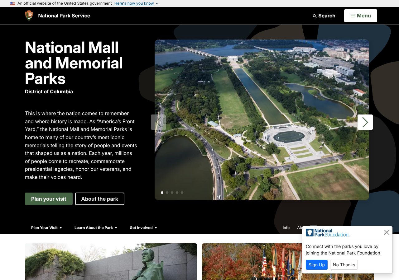 Homepage snapshot of National Mall