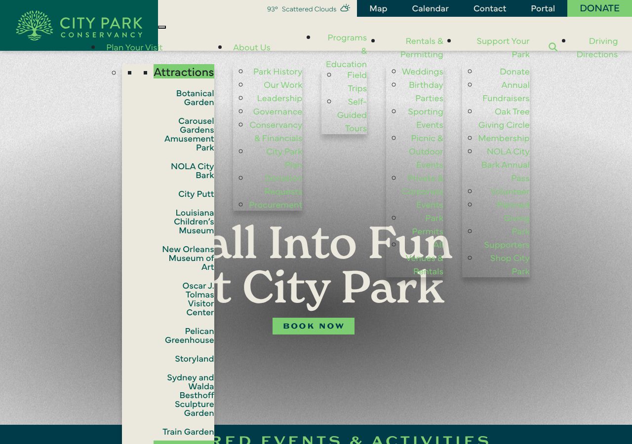 Homepage snapshot of New Orleans City Park