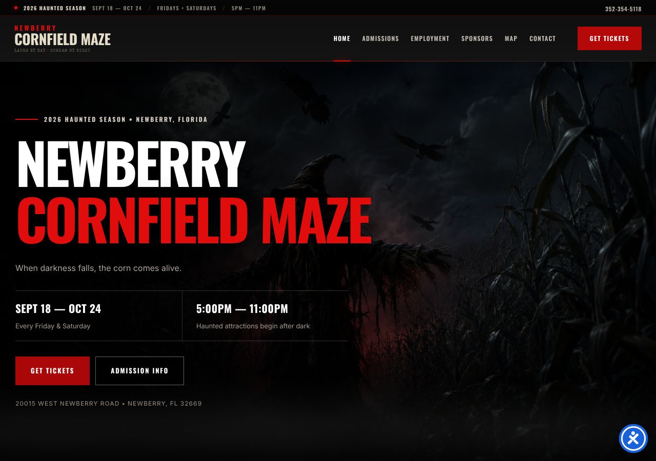 Homepage snapshot of Newberry Cornfield Maze