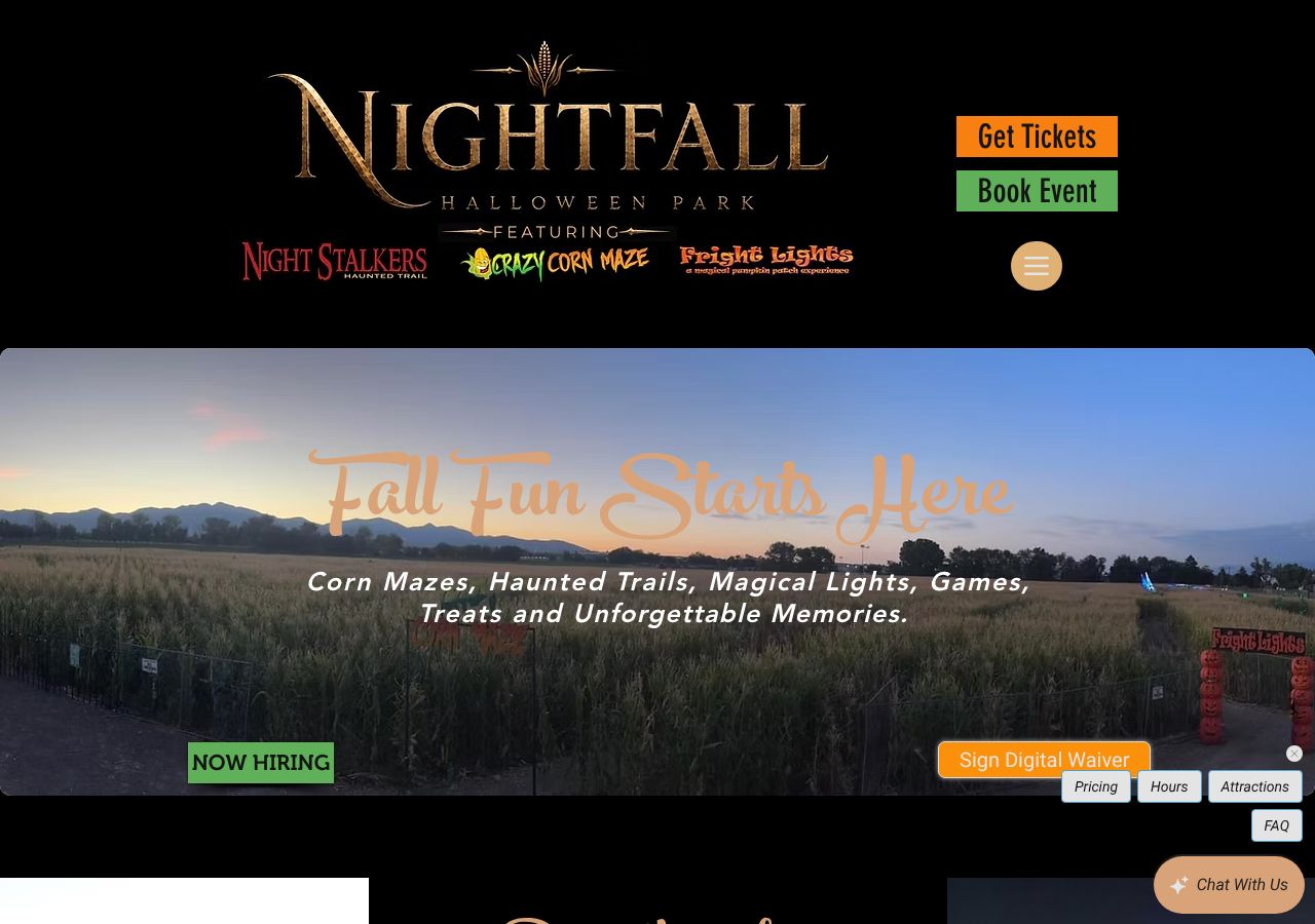 Homepage snapshot of Nightfall Halloween Park