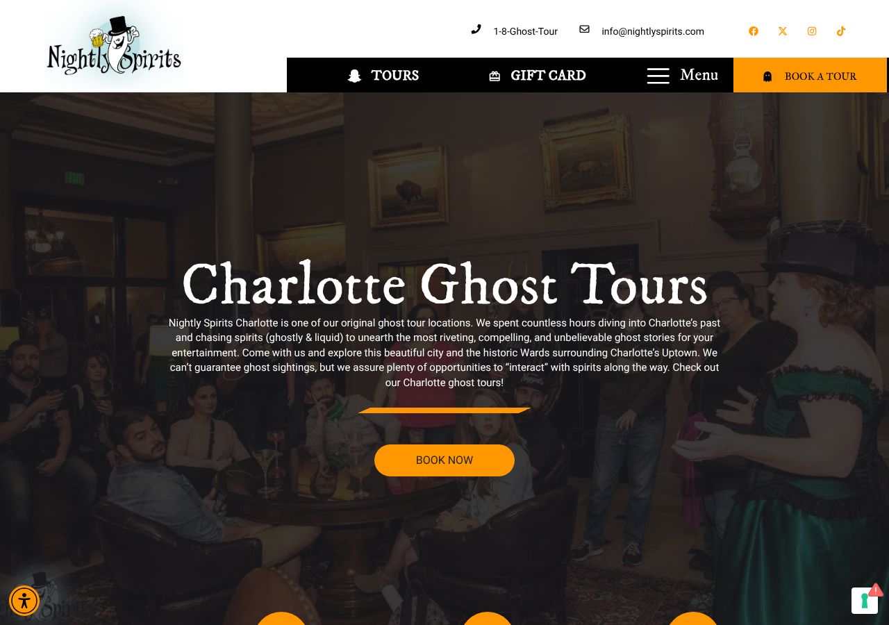 Homepage snapshot of Nightly Spirits - Ghost Tours & Pub Crawls