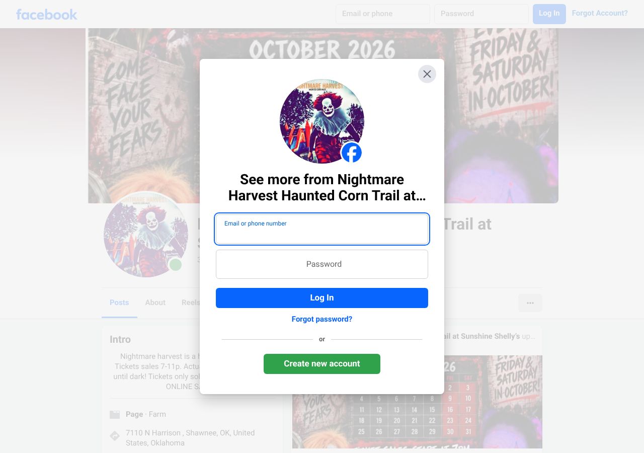 Homepage snapshot of Nightmare Harvest Haunted Corn Maze