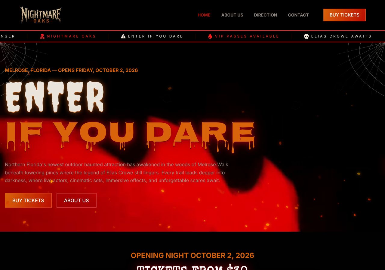 Homepage snapshot of Nightmare Oaks