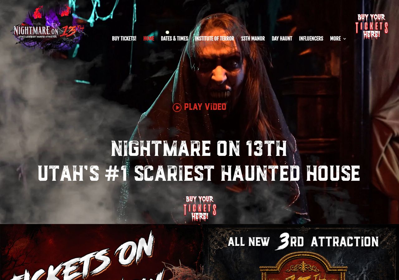 Homepage snapshot of Nightmare on 13th Haunted House