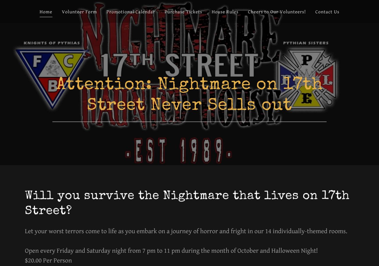 Homepage snapshot of Nightmare on 17th Street
