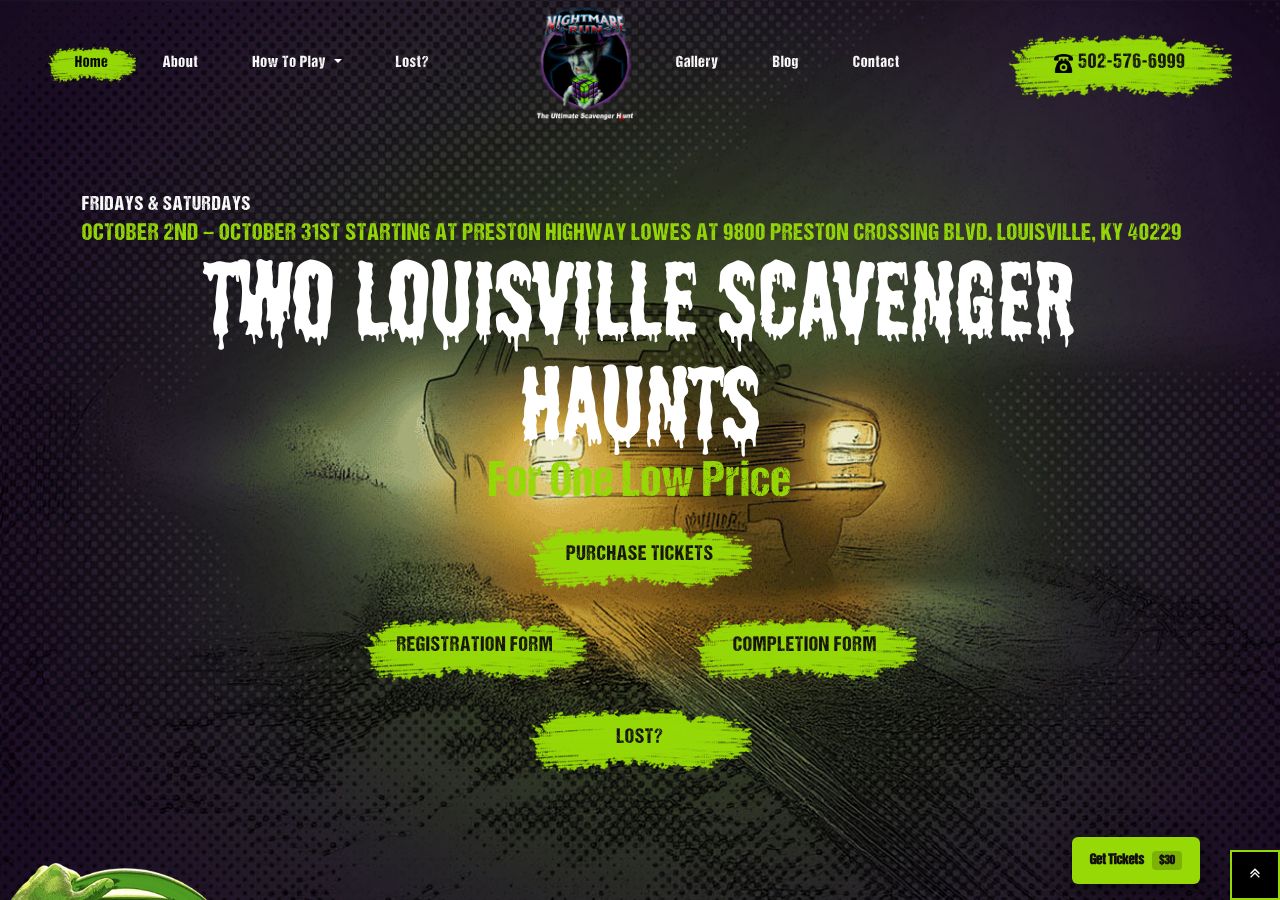 Homepage snapshot of Nightmare Run
