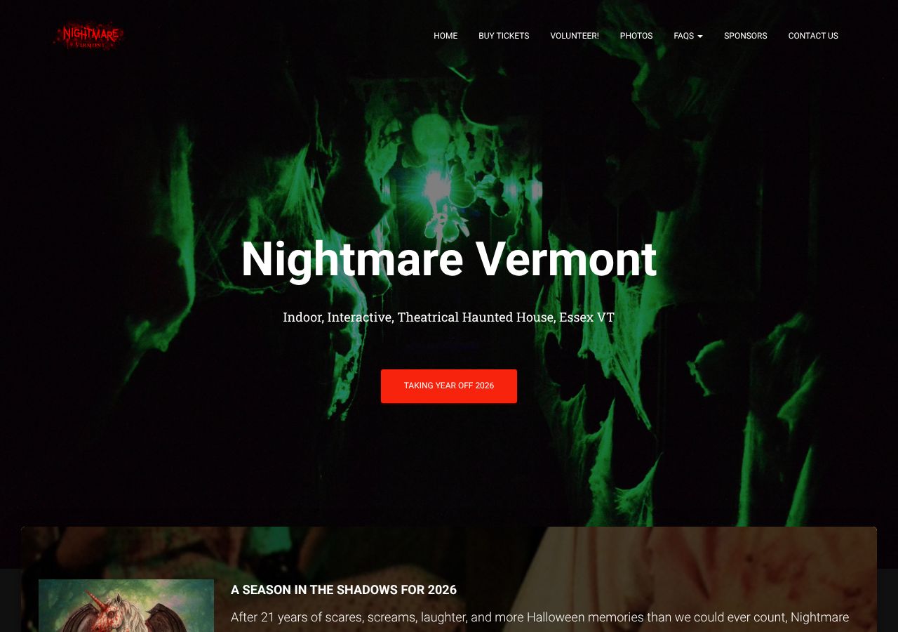 Homepage snapshot of Nightmare Vermont