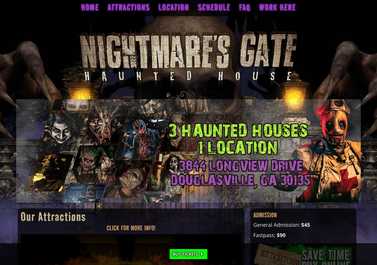 Homepage snapshot of Nightmare's Gate Haunted House