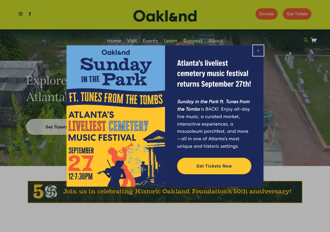 Homepage snapshot of Oakland Cemetery