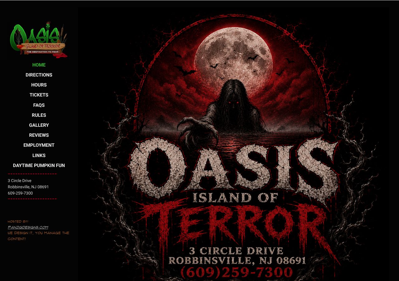 Homepage snapshot of Oasis Island of Terror