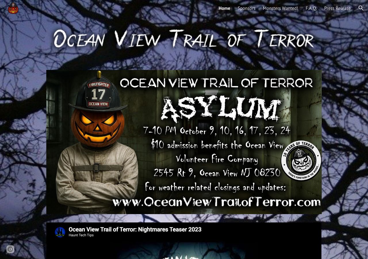 Homepage snapshot of Ocean View Trail of Terror