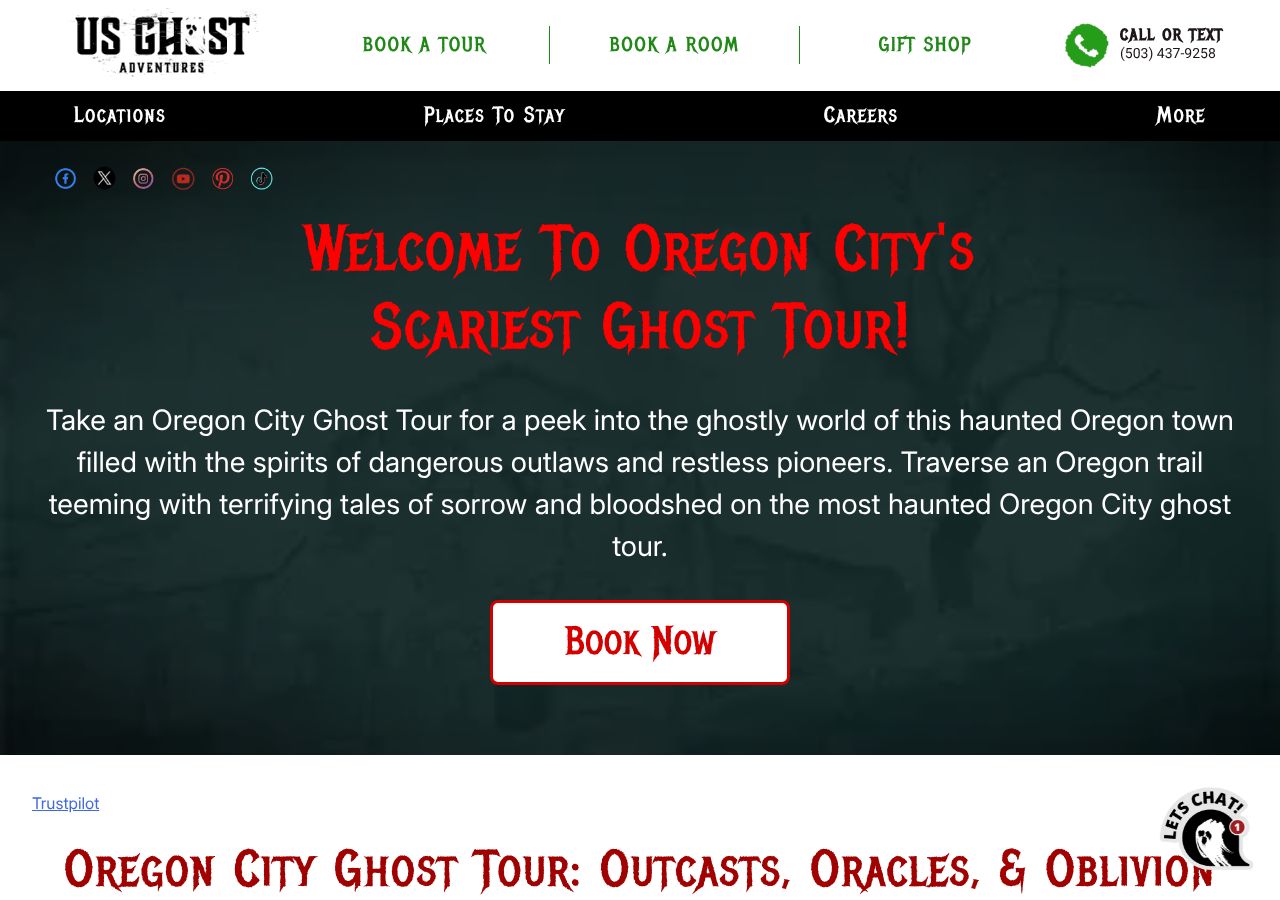 Homepage snapshot of Oregon City Ghosts: Ghost Tours and Haunted Pub Crawls