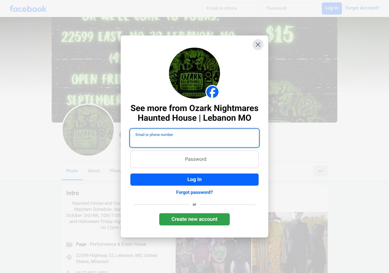 Homepage snapshot of Ozark Nightmares Haunted House & Corn Maze