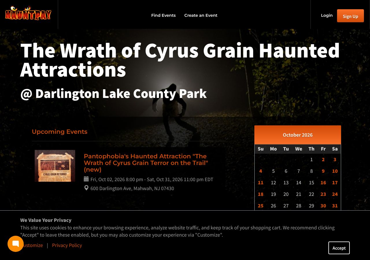 Homepage snapshot of Pantophobia Haunted Attraction