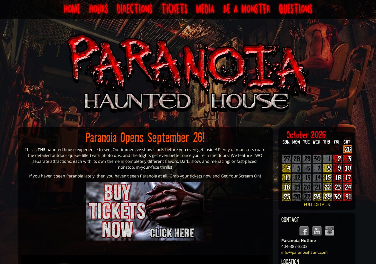 Homepage snapshot of Paranoia Haunted House