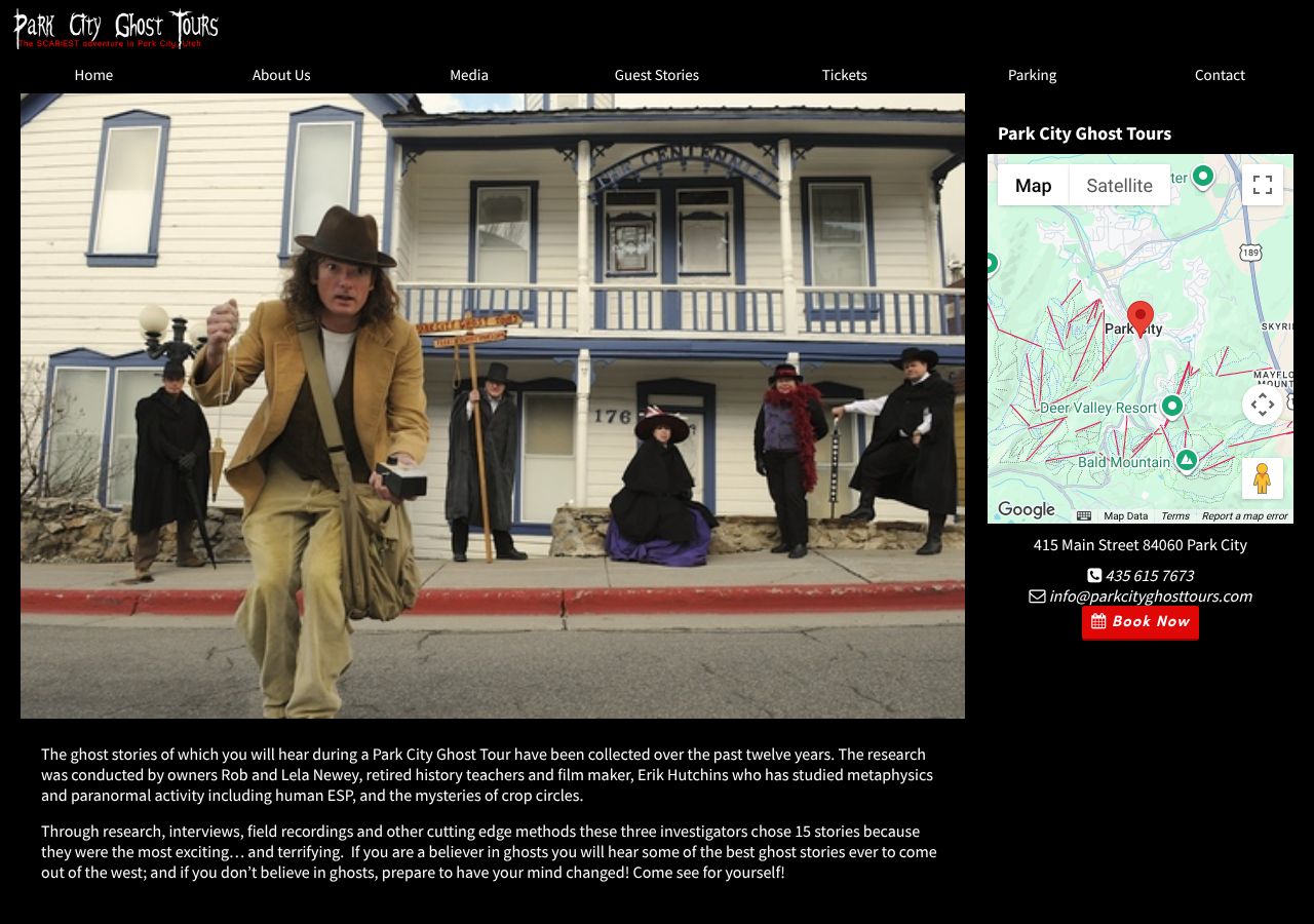 Homepage snapshot of park city ghost tours