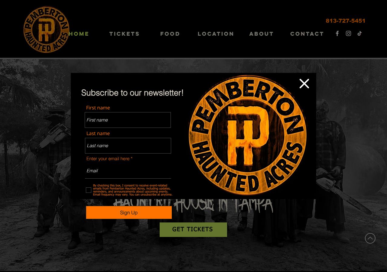 Homepage snapshot of Pemberton Haunted Acres