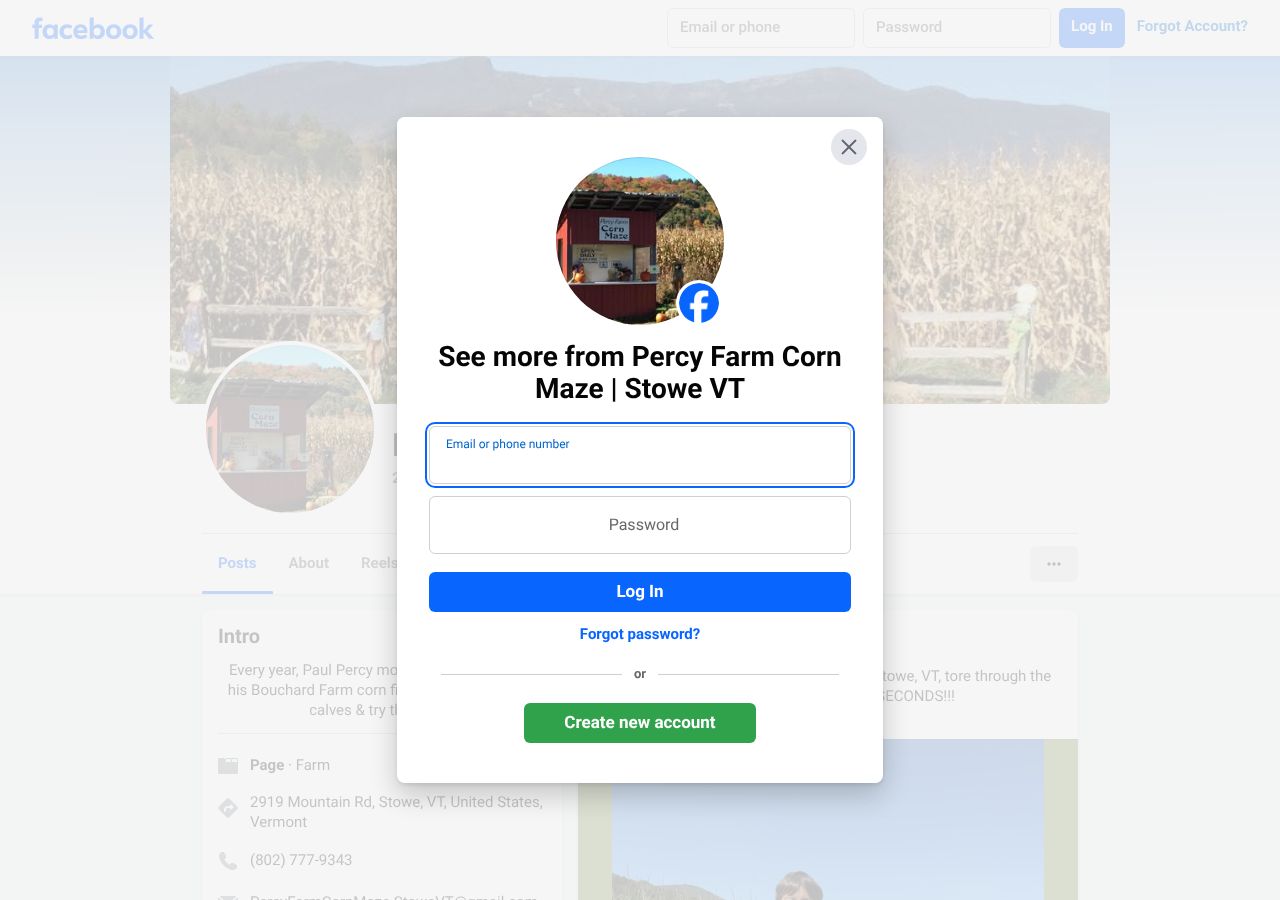 Homepage snapshot of Percy Farm Corn Maze