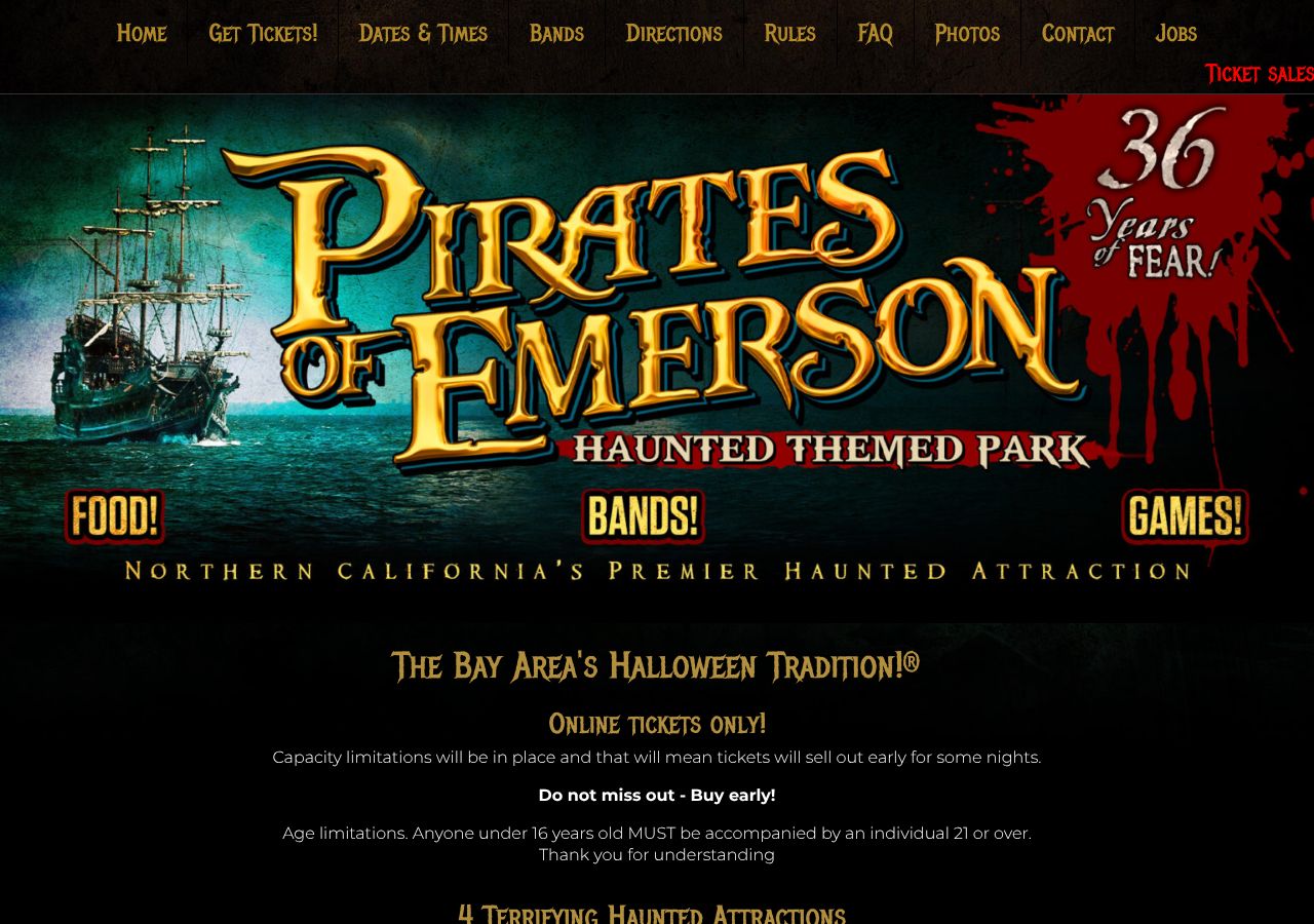 Homepage snapshot of Pirates of Emerson Haunted Themed Park