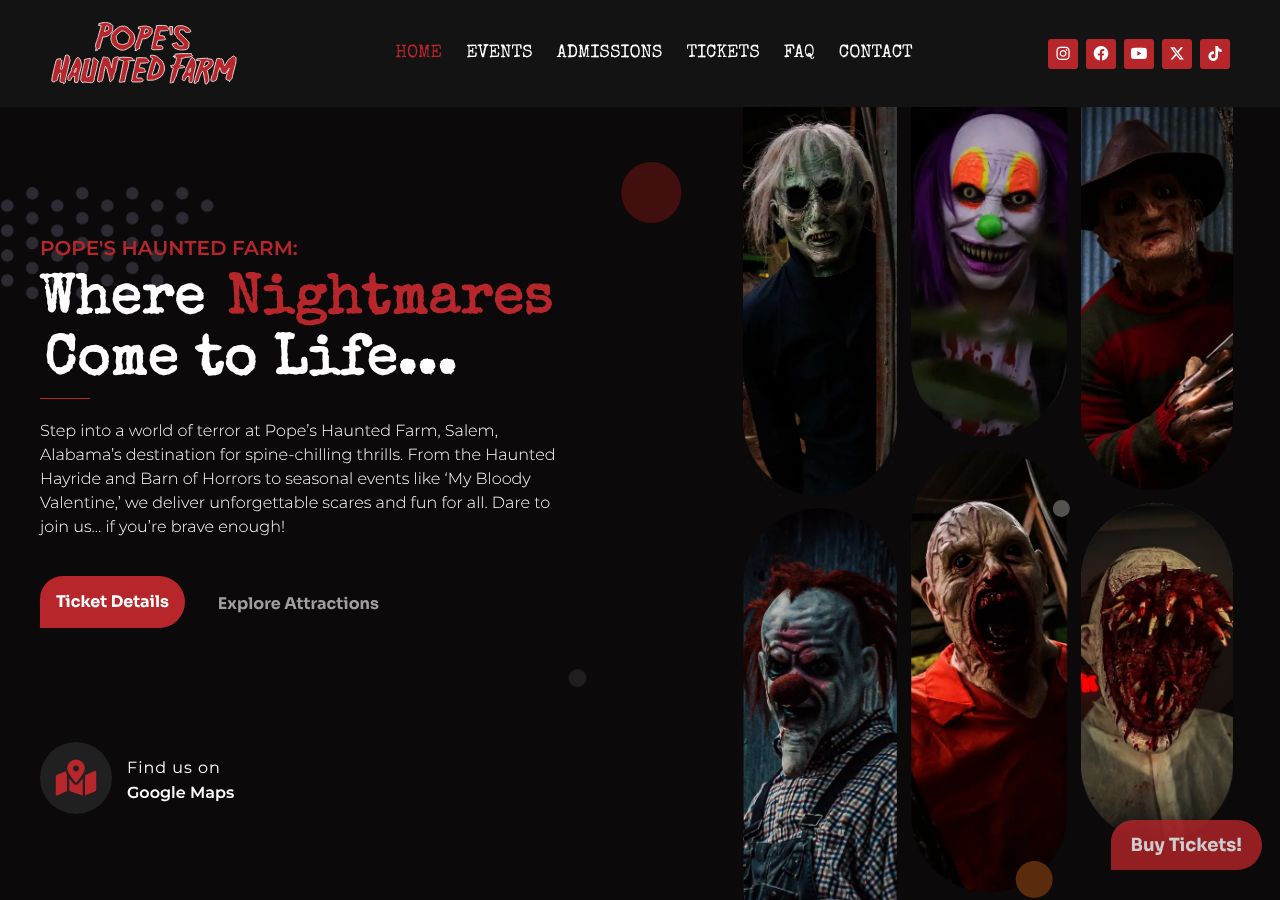 Homepage snapshot of Pope's Haunted Farm