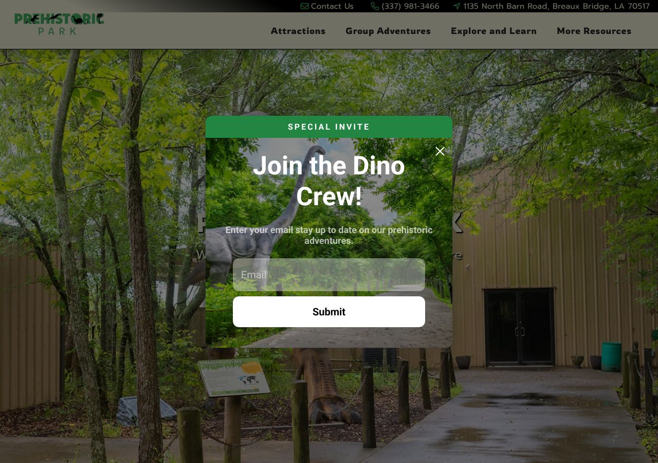Homepage snapshot of Prehistoric Park