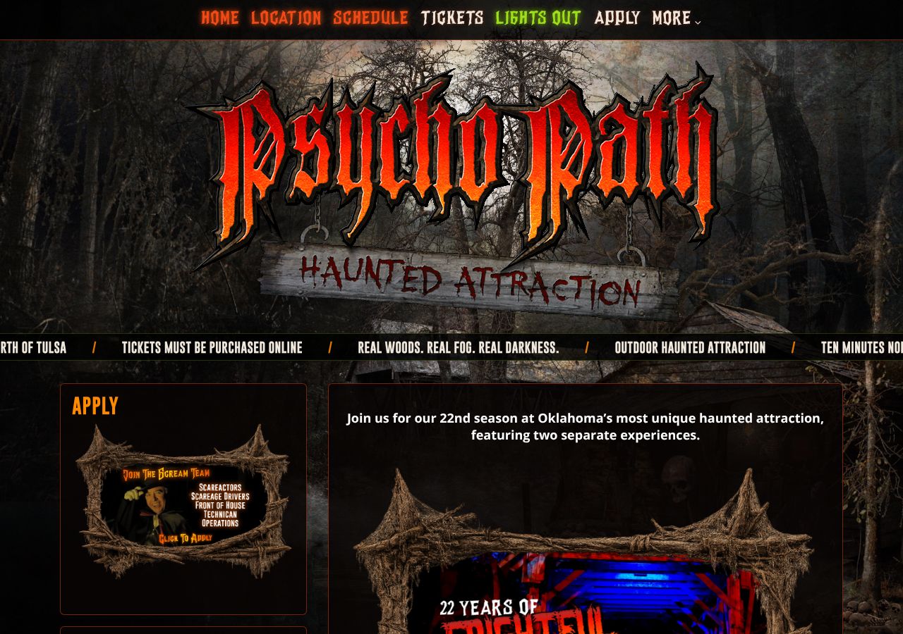 Homepage snapshot of Psycho Path Haunted Attraction