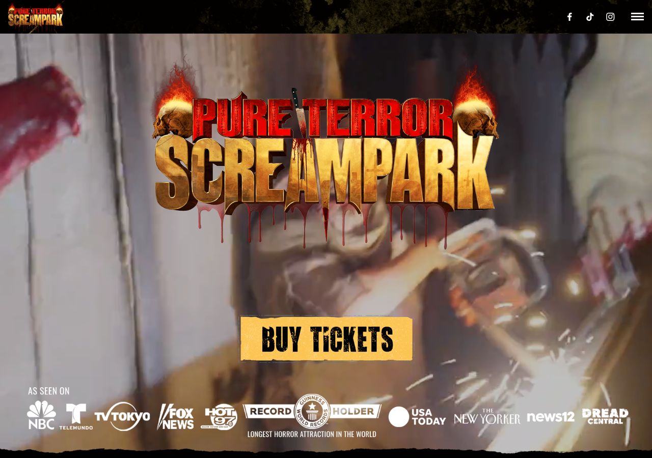 Homepage snapshot of Pure Terror Scream Park