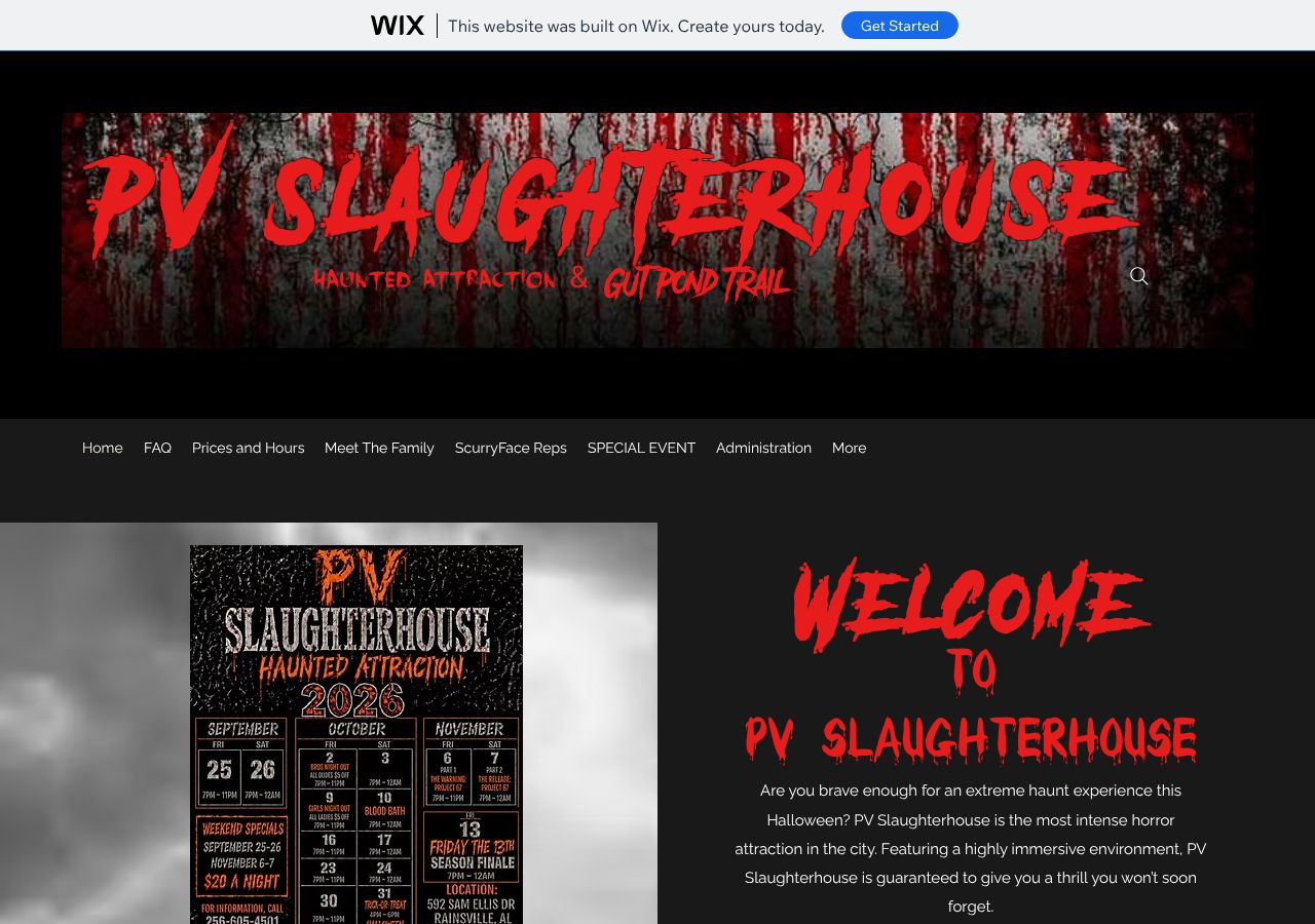 Homepage snapshot of PV Slaughterhouse Haunted Attraction