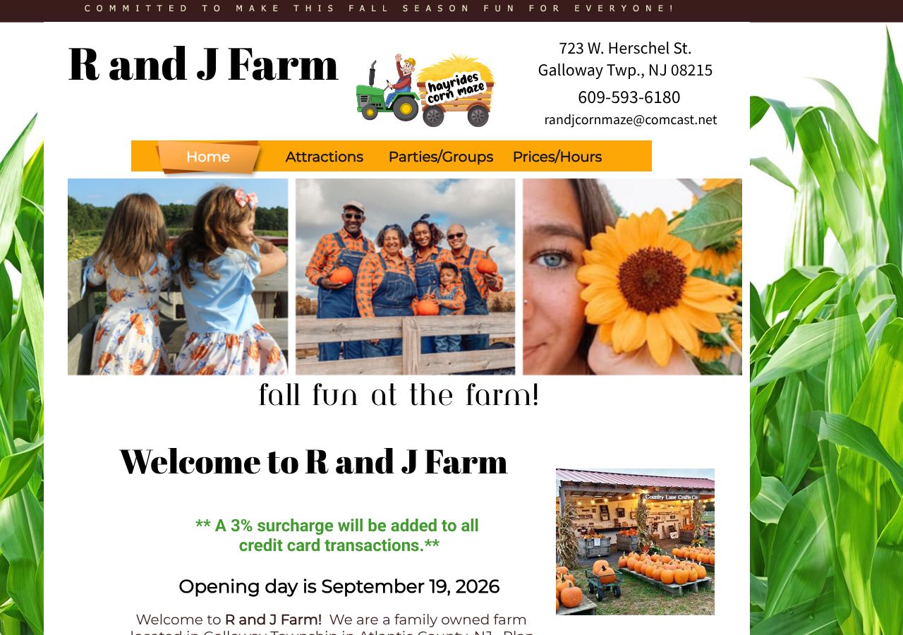 Homepage snapshot of R and J Farm Cornmaze and Hayride