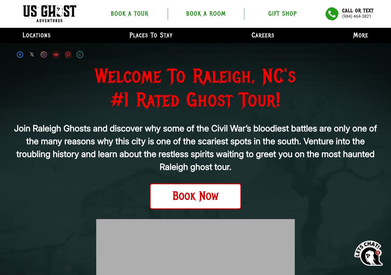 Homepage snapshot of Raleigh Ghosts: Ghost Tours & Haunted Pub Crawls