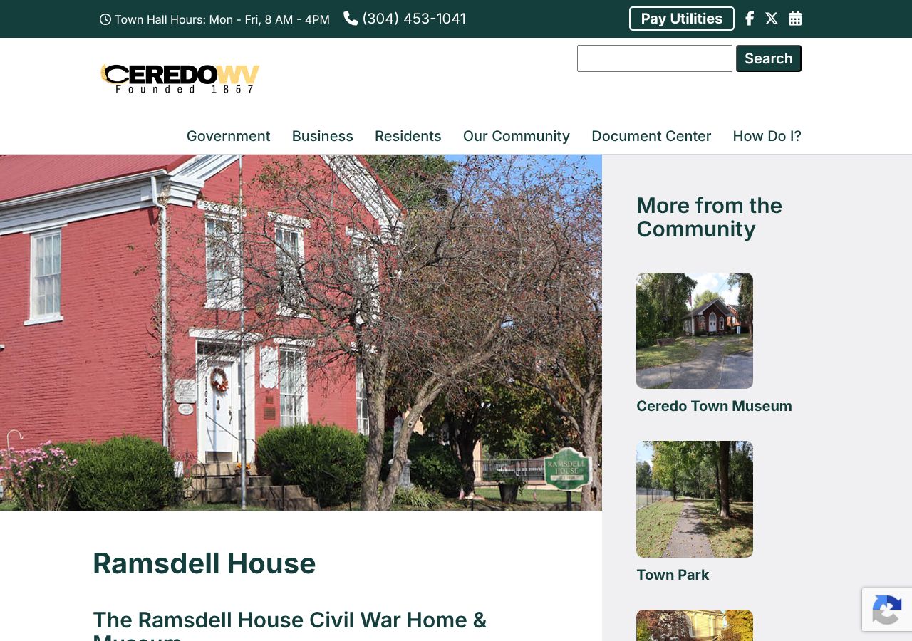 Homepage snapshot of Ramsdell House